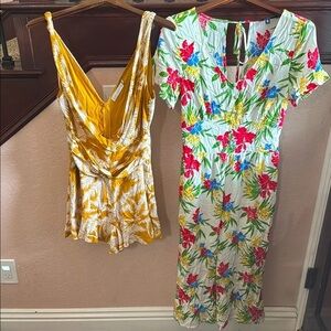 Bundle of 2 Women’s Tropical Floral One Piece Rompers Bodysuits Vacation Resort
